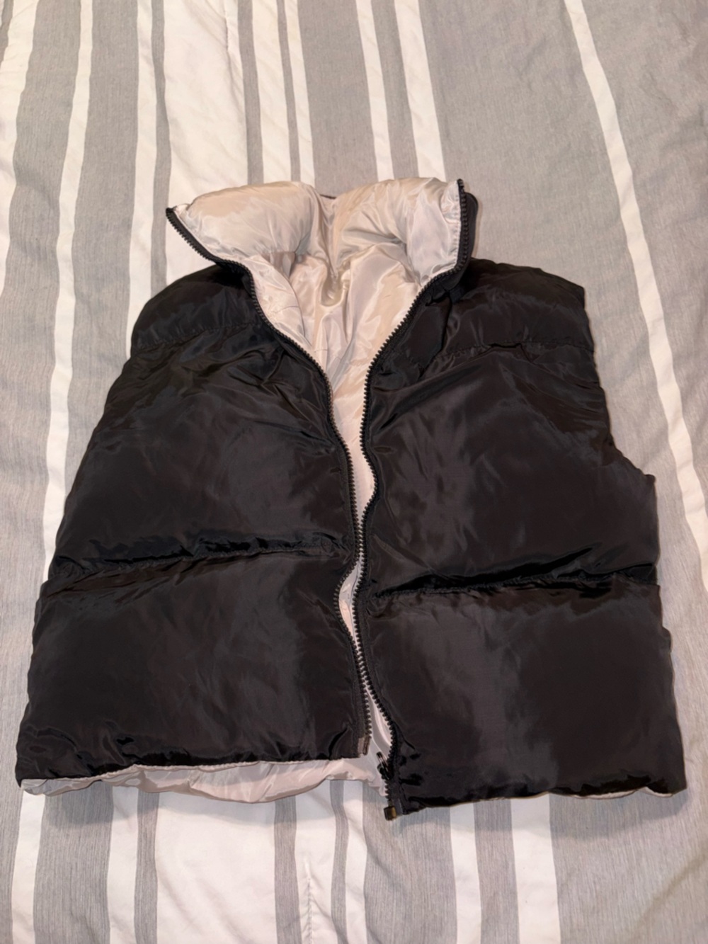 Reversible Black Puffer Vest with Light Ivory Lining